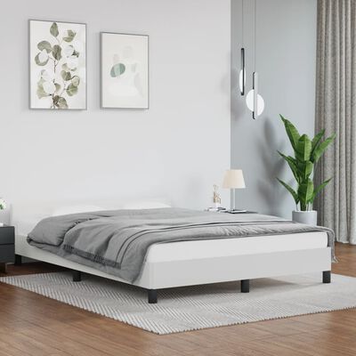 vidaXL Bed Frame with Headboard White 53.9"x74.8" Full Faux Leather