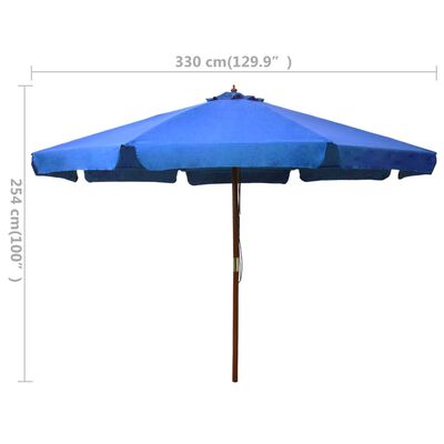 vidaXL Outdoor Parasol with Wooden Pole 129.9" Azure