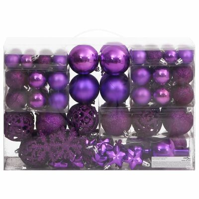 vidaXL 111 Piece Christmas Bauble Set Purple Polystyrene