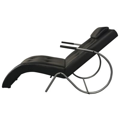 vidaXL Chaise Longue with Pillow Black Faux Leather