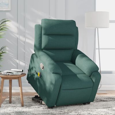 vidaXL Stand up Massage Recliner Chair Dark Green Fabric