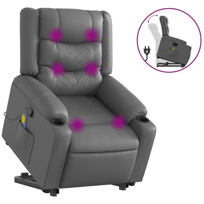 vidaXL Stand up Massage Recliner Chair Gray Faux Leather