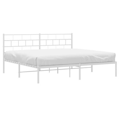 vidaXL Metal Bed Frame without Mattress with Headboard White 72"x83.9"