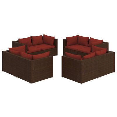 vidaXL 8 Piece Patio Lounge Set with Cushions Poly Rattan Brown