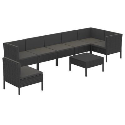 vidaXL 8 Piece Patio Lounge Set with Cushions Poly Rattan Black