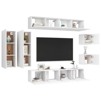 vidaXL 8 Piece TV Stand Set White Engineered Wood