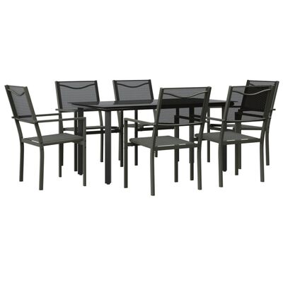 vidaXL 7 Piece Patio Dining Set Black Steel and Textilene