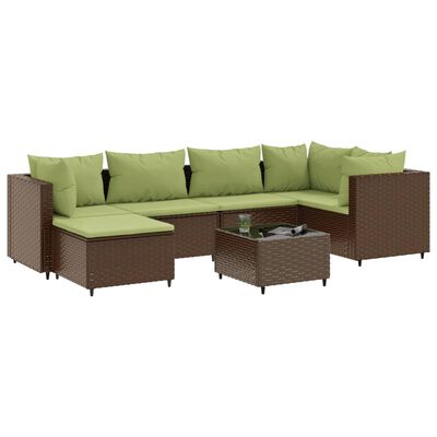 vidaXL 7 Piece Patio Lounge Set with Cushions Brown Poly Rattan