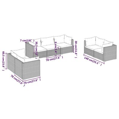 vidaXL 7 Piece Patio Lounge Set with Cushions Poly Rattan Gray