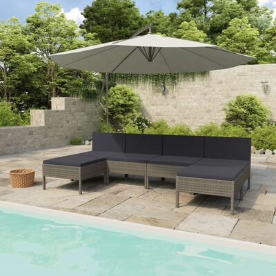 vidaXL 6 Piece Patio Lounge Set with Cushions Poly Rattan Gray