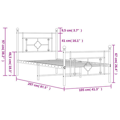 vidaXL Metal Bed Frame without Mattress with Footboard Black 39.4"x78.7"