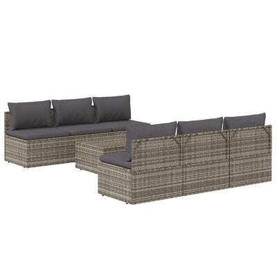 vidaXL 7 Piece Patio Lounge Set with Cushions Gray Poly Rattan