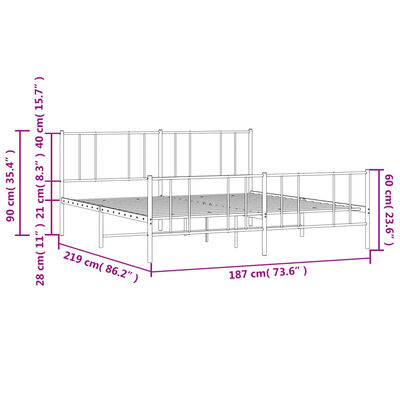 vidaXL Metal Bed Frame without Mattress with Footboard Black 72"x83.9"