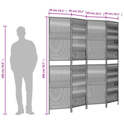 vidaXL Room Divider 4 Panels Gray Poly Rattan