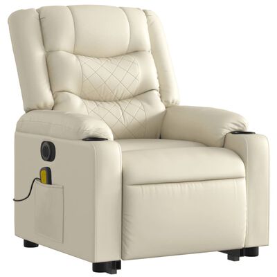 vidaXL Electric Stand up Massage Recliner Chair Cream Faux Leather