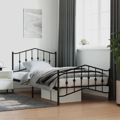 vidaXL Metal Bed Frame without Mattress with Footboard Black 39.4"x78.7"