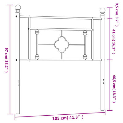 vidaXL Metal Headboard Black 39.4"