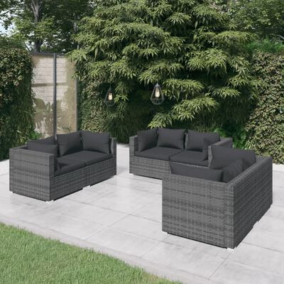 vidaXL 6 Piece Patio Lounge Set with Cushions Poly Rattan Gray