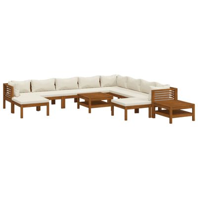 vidaXL 12 Piece Patio Lounge Set with Cream Cushion Solid Acacia Wood