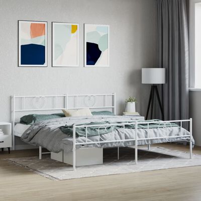 vidaXL Metal Bed Frame without Mattress with Footboard White 76"x79.9"