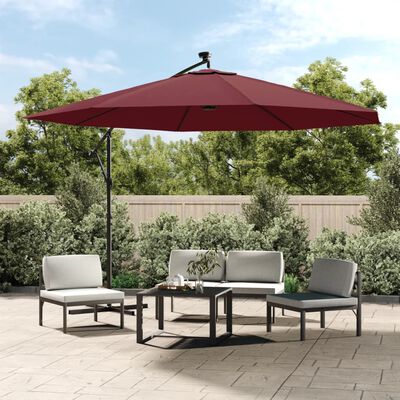 vidaXL Cantilever Garden Parasol with LED Lights Bordeaux Red 137.8"