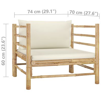 vidaXL 7 Piece Patio Lounge Set with Cream White Cushions Bamboo