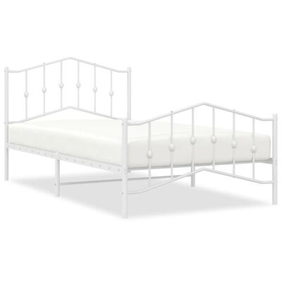 vidaXL Metal Bed Frame without Mattress with Footboard White 39.4"x78.7"