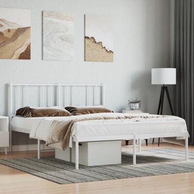 vidaXL Metal Bed Frame with Headboard White 53.9"x74.8" Full