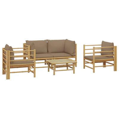 vidaXL 5 Piece Patio Lounge Set with Taupe Cushions Bamboo