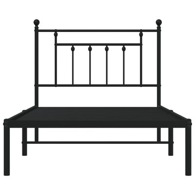 vidaXL Metal Bed Frame without Mattress with Headboard Black 39.4"x74.8"