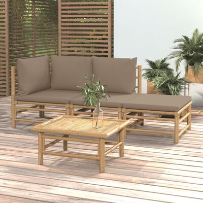 vidaXL 4 Piece Patio Lounge Set with Taupe Cushions Bamboo