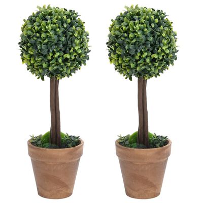 vidaXL Artificial Boxwood Plants 2 pcs with Pots Ball Shaped Green 22"