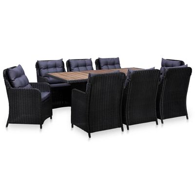 vidaXL 9 Piece Patio Dining Set Poly Rattan Black