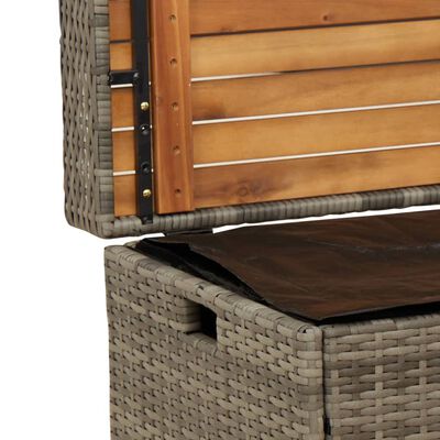 vidaXL Storage Bench Gray 39.4"x19.7"x20.5" Poly Rattan and Acacia Wood