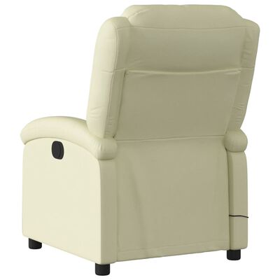 vidaXL Massage Recliner Chair Cream Real Leather