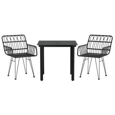 vidaXL 3 Piece Patio Dining Set Black Poly Rattan