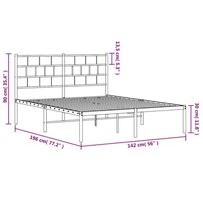 vidaXL Metal Bed Frame without Mattress with Headboard Black 53.1"x74.8"