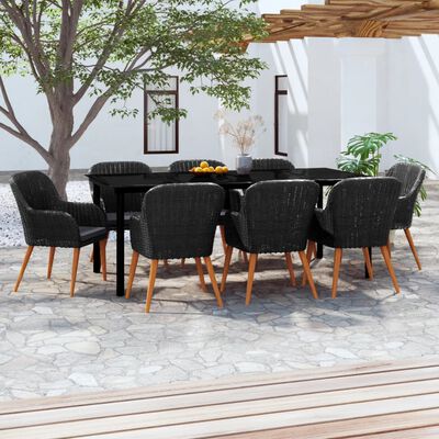 vidaXL 9 Piece Patio Dining Set with Cushions Black