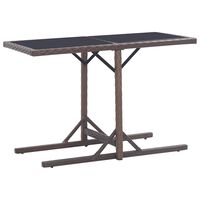 vidaXL Patio Table Brown 43.3"x20.9"x28.3" Glass and Poly Rattan