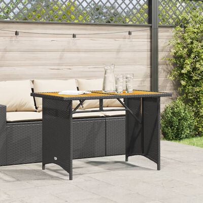 vidaXL Patio Table with Wooden Top Black 43.3"x26.8"x27.6" Poly Rattan