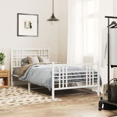 vidaXL Metal Bed Frame without Mattress with Footboard White 39.4"x78.7"