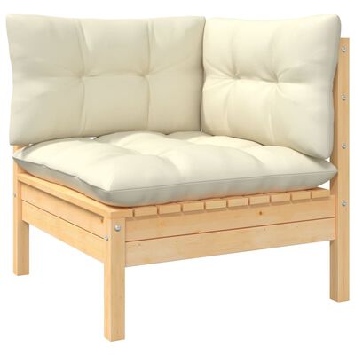 vidaXL 2-Seater Patio Sofa with Cream Cushions Solid Pinewood