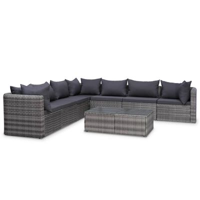 vidaXL 9 Piece Patio Lounge Set with Cushions Poly Rattan Gray