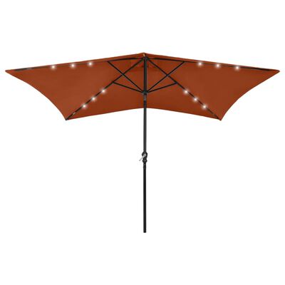 vidaXL Garden Parasol with LEDs and Steel Pole Terracotta 6.6'x9.8'