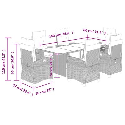 vidaXL 7 Piece Patio Dining Set with Cushions Gray Poly Rattan