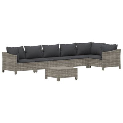 vidaXL 7 Piece Patio Lounge Set with Cushions Gray Poly Rattan