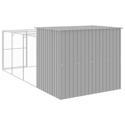 vidaXL Dog House with Run Light Gray 84.3"x179.9"x71.3" Galvanized Steel