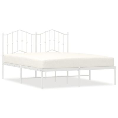 vidaXL Metal Bed Frame with Headboard White 53.1"x74.8"