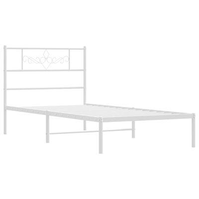 vidaXL Metal Bed Frame without Mattress with Headboard White 39.4"x78.7"