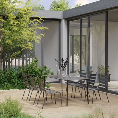 vidaXL 7 Piece Patio Dining Set Steel Dark Gray